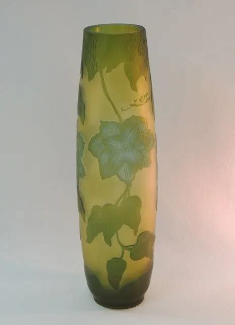 Antique Emile Galle French Cameo Green Art Glass Vase 11 3 4 Good Condition 479 95 Picclick