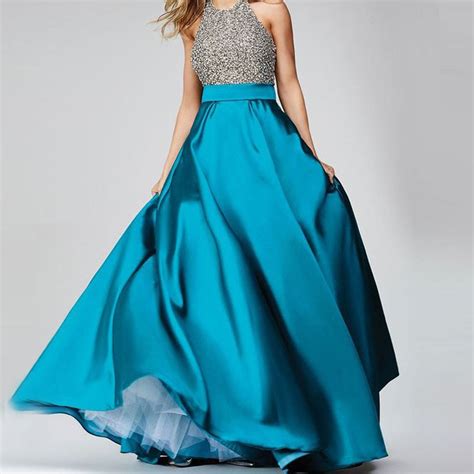 High Waist Satin Long Skirt Turquoise Blue Floor Length Formal Evening