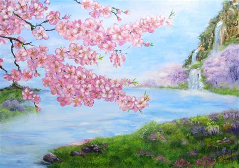 Sakura Painting Cherry Blossom Spring Flowers Still Life Painting Feng