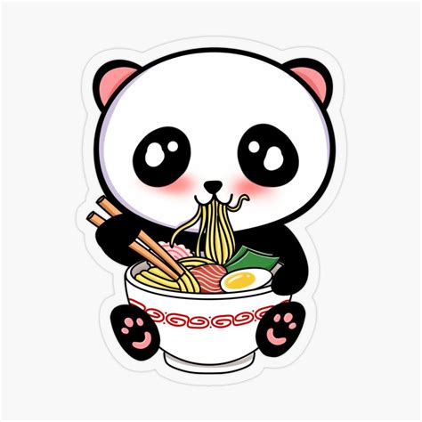 Panda Eating Ramen Cute Kawaii Noodles Sticker By Butterflyx Cute