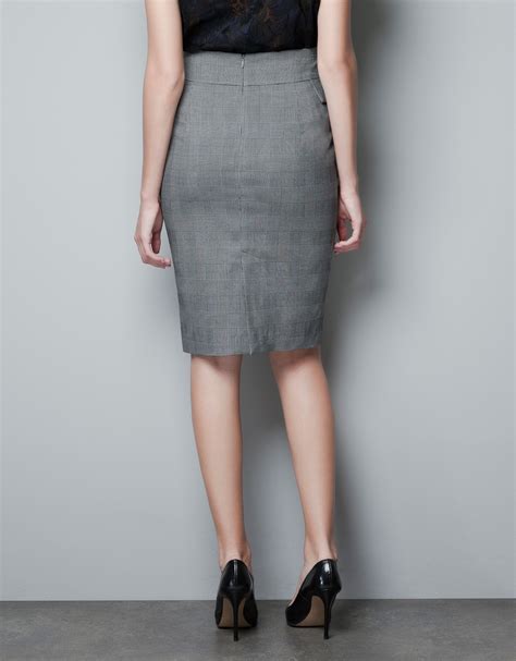 Zara Checked Pencil Skirt In Gray Lyst