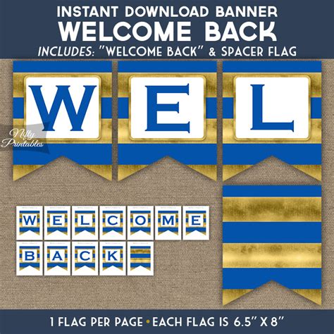 Welcome Back Banner Royal Blue Gold Horizontal Stripes Nifty Printables