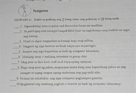 ااااااisagawagawain A Isulat Sa Patlang Ang I Kung Tanun Ang Pahayag