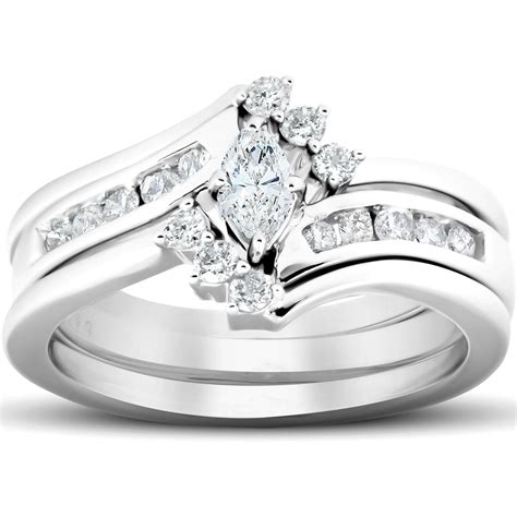 1 2 Ct Marquise Diamond Engagement Trio Wedding Ring Set 10k White Gold