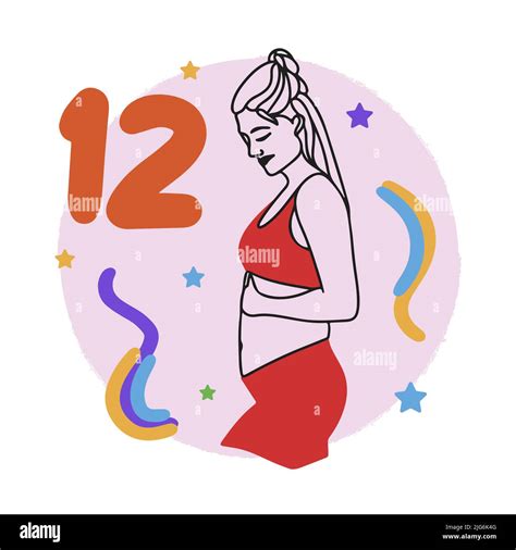 Pregnancy Term Counting Weeks Pregnant Girl Big Belly Expectant Mother Doodle Stock Vector