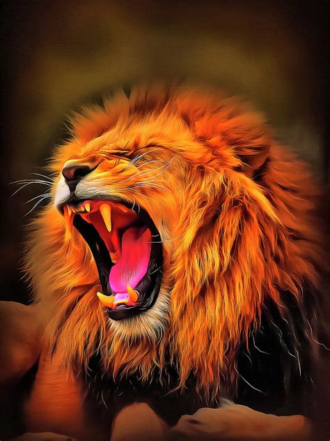 Portrait Of A Roaring Lion King Digital Art By Sergey Sedunov Fine