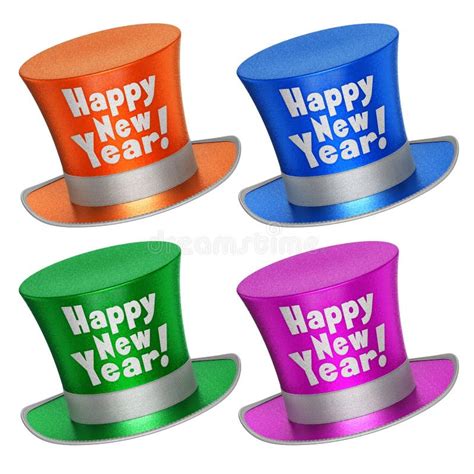 3d Rendered Collection Of Colorful Happy New Year Top Hats Stock