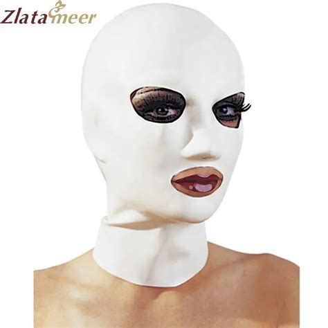 unisex white rubber latex mask plus size fetish zentai hood open eyes and mouth hot sale