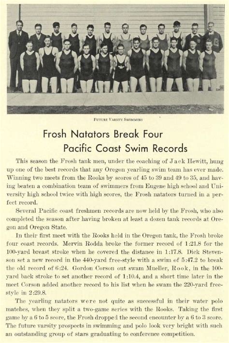 Recap Of Uo Freshman Swimming Team From The Oregana University Of Oregon Yearbook