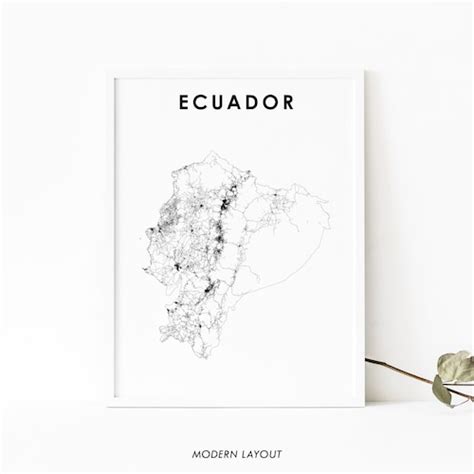 Ecuador Map Art Poster Black And White Wall Art Print Of Etsy