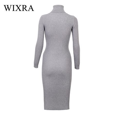 wixra warm women autumn winter sweater knitted dresses slim elastic turtleneck long sleeve sexy