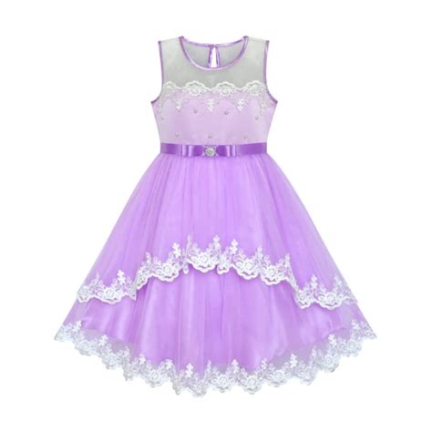 Sunny Fashion Flower Girls Dress Purple Lace Belted Wedding Party 12