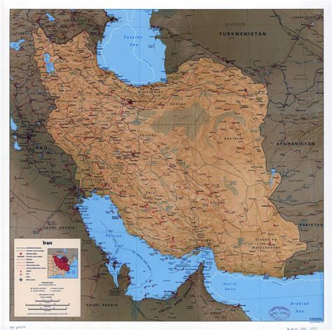 Large Scale Political Map Of Iran With Relief All Roads Railroads