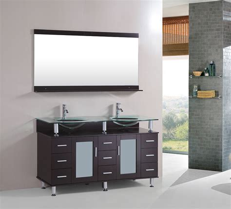 Ove decors dylan 60 bath vanity 2 undermount rectangular white ceramic sinks; 60 inch Double tempered glass Sink Bathroom Vanity cabinet ...