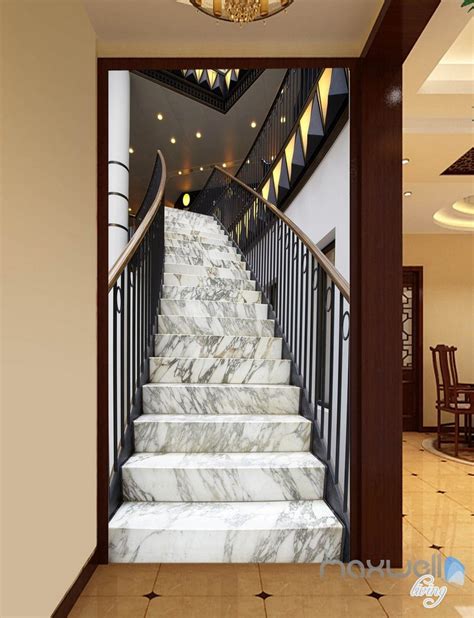 By roommates (12) gray barn wood plank peel. 3D Modern Marble Stairs Corridor Entrance Wall Mural ...