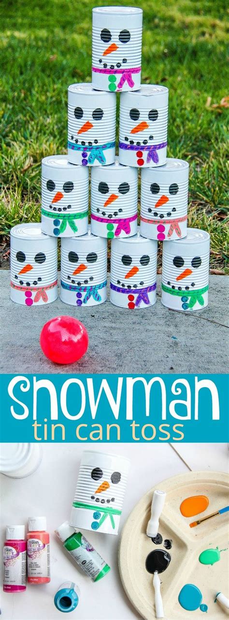 Handmade Snowman Tin Can Toss Is A Great Indoor Or Outdoor Activity For