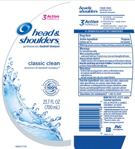 Fda Label For Head And Shoulders Classic Clean Shampoo Topical