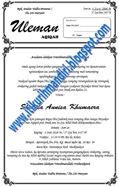 Surat resmi merupakan surat yang ditulis dengan bahasa yang resmi atau baku. Contoh Undangan Syukuran Aqiqah Basa Sunda Ms Word F4 ...