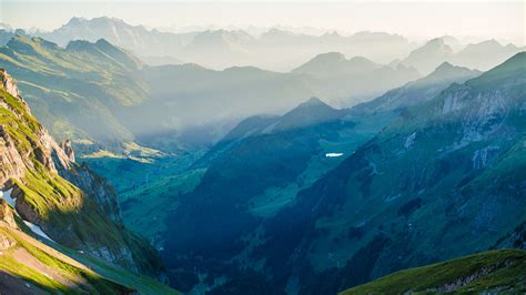 Awesome View From Top Of A Mountain In The Morning In Switzerland