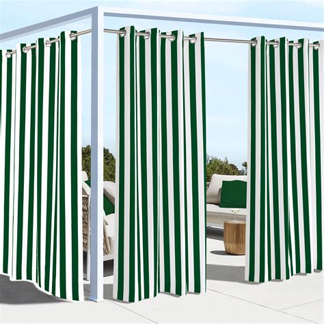 Irish Green Coastal Stripe Polyester Outdoor Curtain Commonwealth