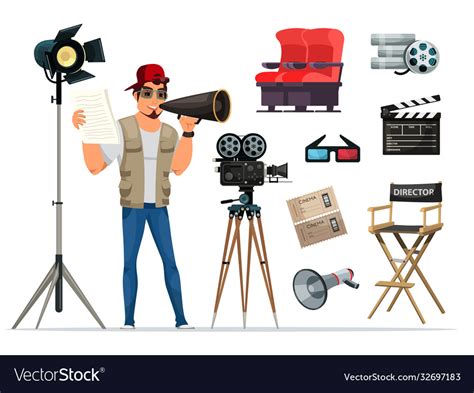 Movie Director And Cinematography Equipment Set Vector Image