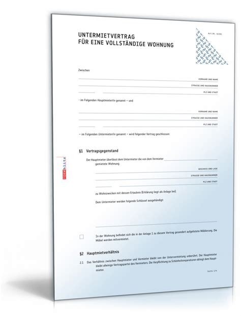 1) mietvertrag wohnung oder haus: Untermietvertrag für eine vollständige Wohnung ⋆
