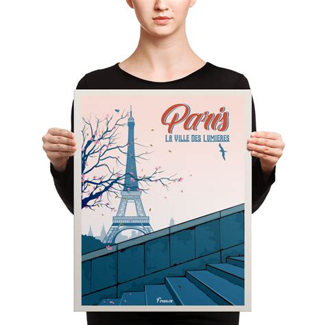 Paris Eiffel Tower La Ville Des Lumière Vintage Travel Poster Canvas Print
