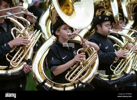 Tuba Players In The University Of Colorado Marching Band Stock Photo