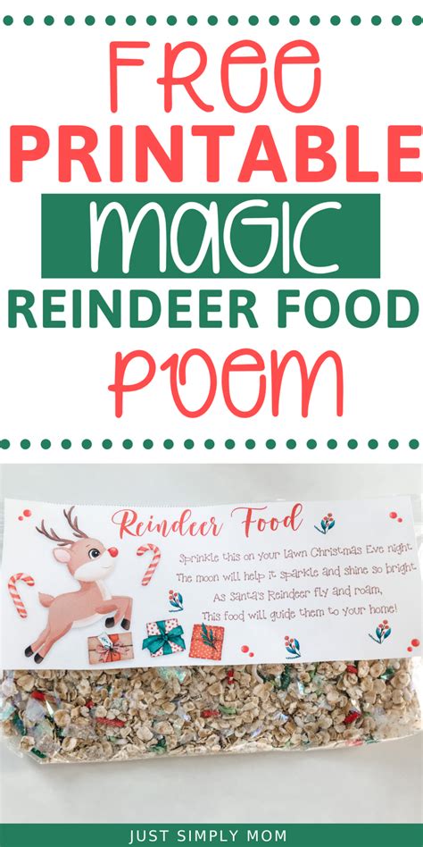 Free Printable Magic Reindeer Food Poem For Christmas Eve Just Simply Mom