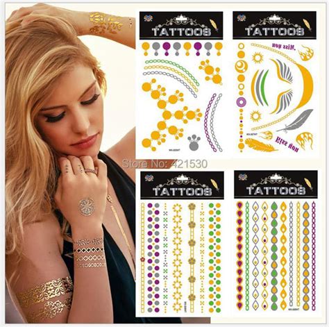 2015 henna gold body tattoo flash metallic temporary fake tatoo stickers waterproof sex tattoo