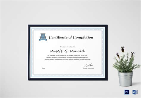 Professional Course Completion Certificate Design Template In Psd Word