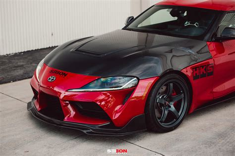 new product vs style double sided carbon fiber hood for the 2020 toyota supra seibon carbon