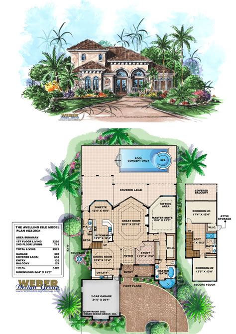 G2 2931 Avellino Two Story Waterfront House Plan 2931 Square Feet