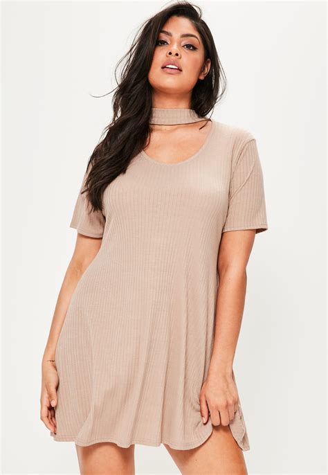 Lyst Missguided Plus Size Nude Choker Ribbed Swing Dress In Natural