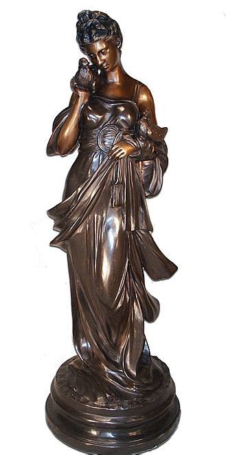 Bronze Woman With Bird Statue