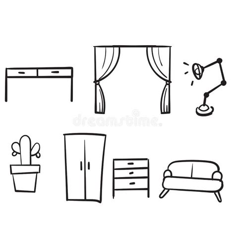 Hand Drawn Simple Set Of Furniture Related Vector Line Icons With
