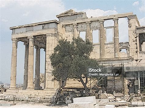 Erechtheum Akropolis Athena Yunani Kuil Yunani Kuno Pemandangan Dengan