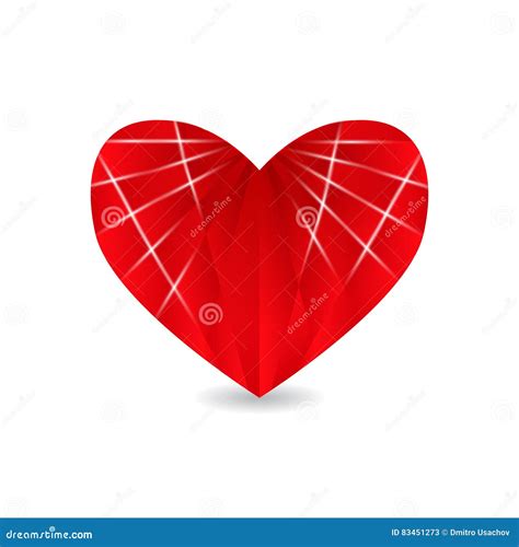 Рубиновое красное сердце с сторонами и тенью День валентинки S
