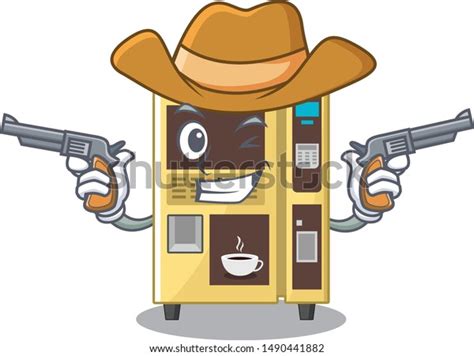 Cowboy Coffee Vending Machine Isolated Mascot เวกเตอร์สต็อก ปลอดค่า