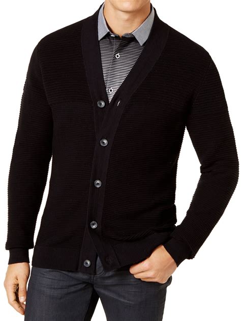 Alfani Mens Black Cardigan Sweater