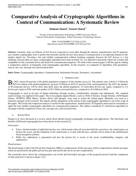 Pdf Comparative Analysis Of Cryptographic Algorithms In Context Of Communication A Systematic