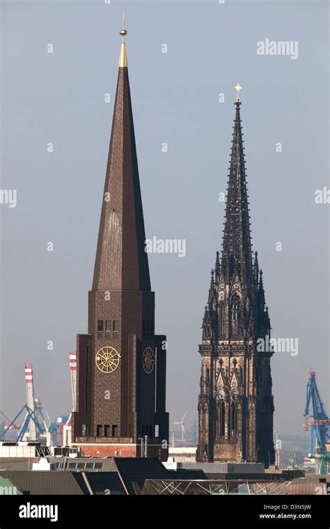 Hamburg Germany And St Nicholas Church Towers Derjakobskirche Stock