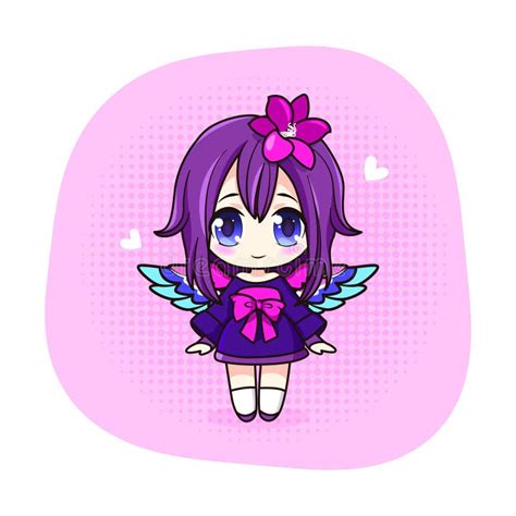 Cute And Kawaii Girl With Wings And Flower Manga Chibi With Wings