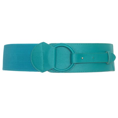 Plus Size Leatherette O Ring Buckle Elastic Wide Fashion Belt Teal