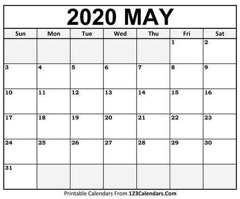 May 2020 Printable Calendar Printable Word Searches