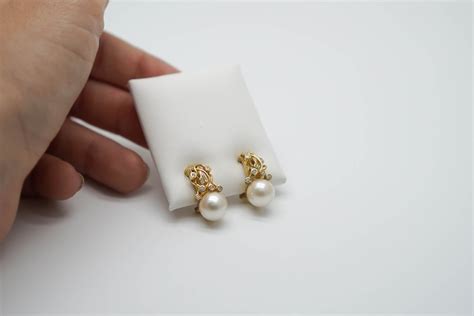 Pearl Earrings 18k Gold And Diamonds 9mm Pearl Earrings Etsy