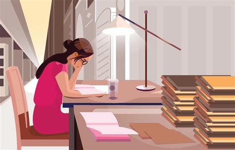 Women Study Hard Alone In Library Concept 3106950 Vector Art At Vecteezy