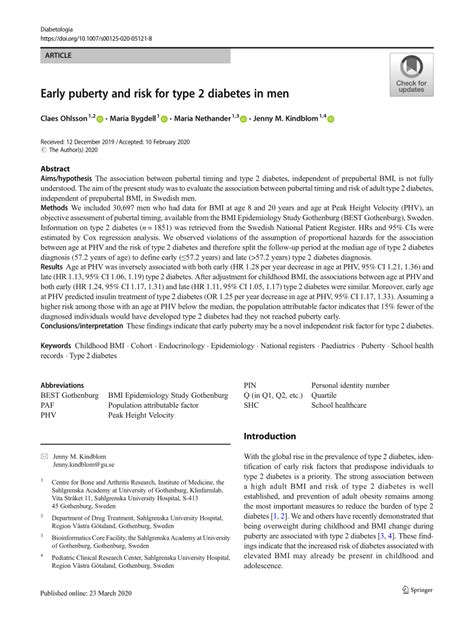 Pdf Early Puberty And Risk For Type 2 Diabetes In Men