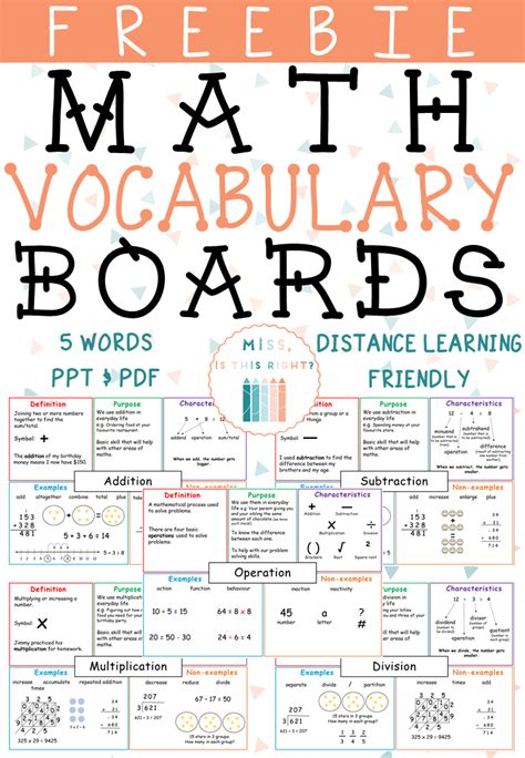 Easily Teach Math Vocabulary With Math Vocabulary Board Freebie Math