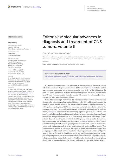 Pdf Editorial Molecular Advances In Diagnosis And Treatment Of Cns